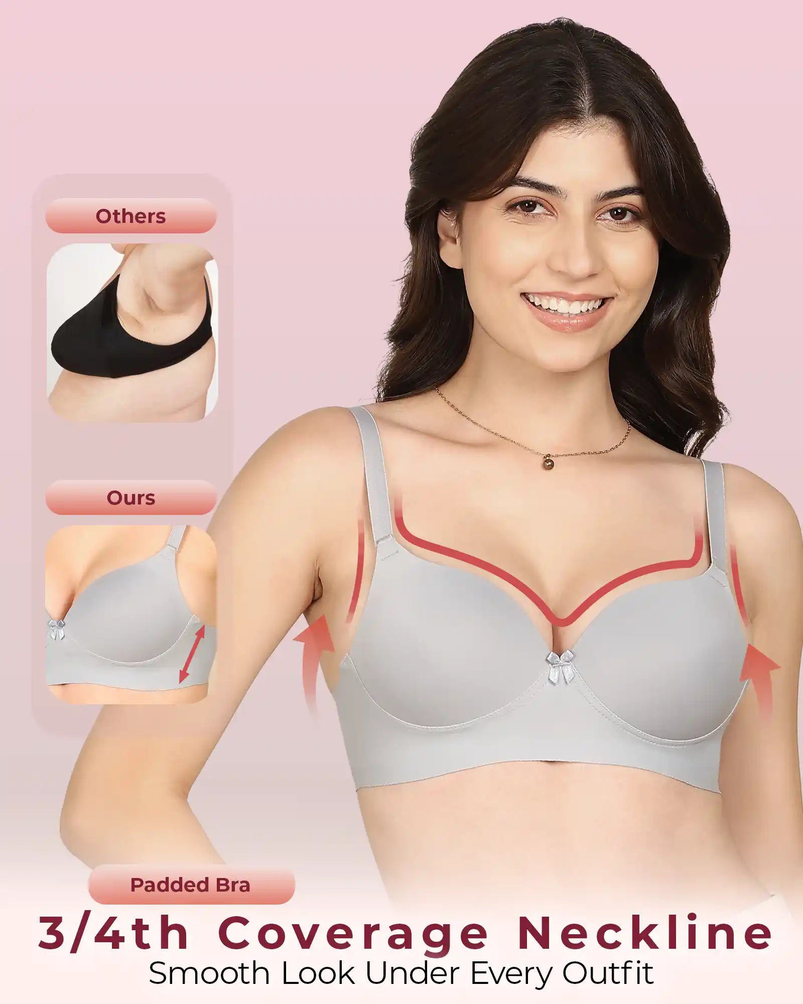 Joomie Bonded Polyamide Push-Up 3/4 Coverage Maximiser Bra (Level 2 Padding (KB-5107-GREY)