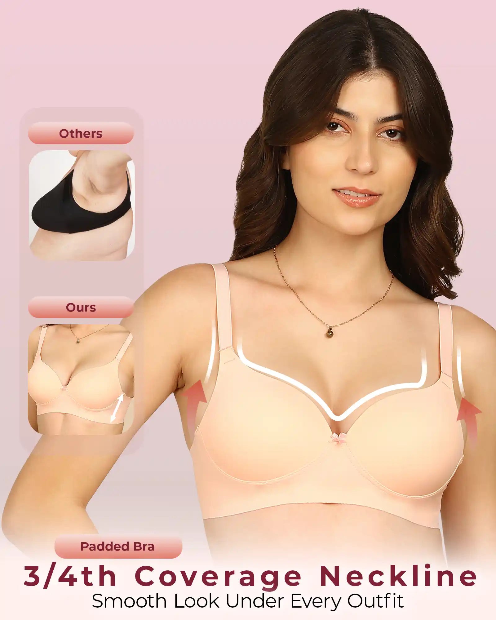 Joomie Bonded Polyamide Push-Up 3/4 Coverage Maximiser Bra (Level 2 Padding (KB-5107-PEACH)
