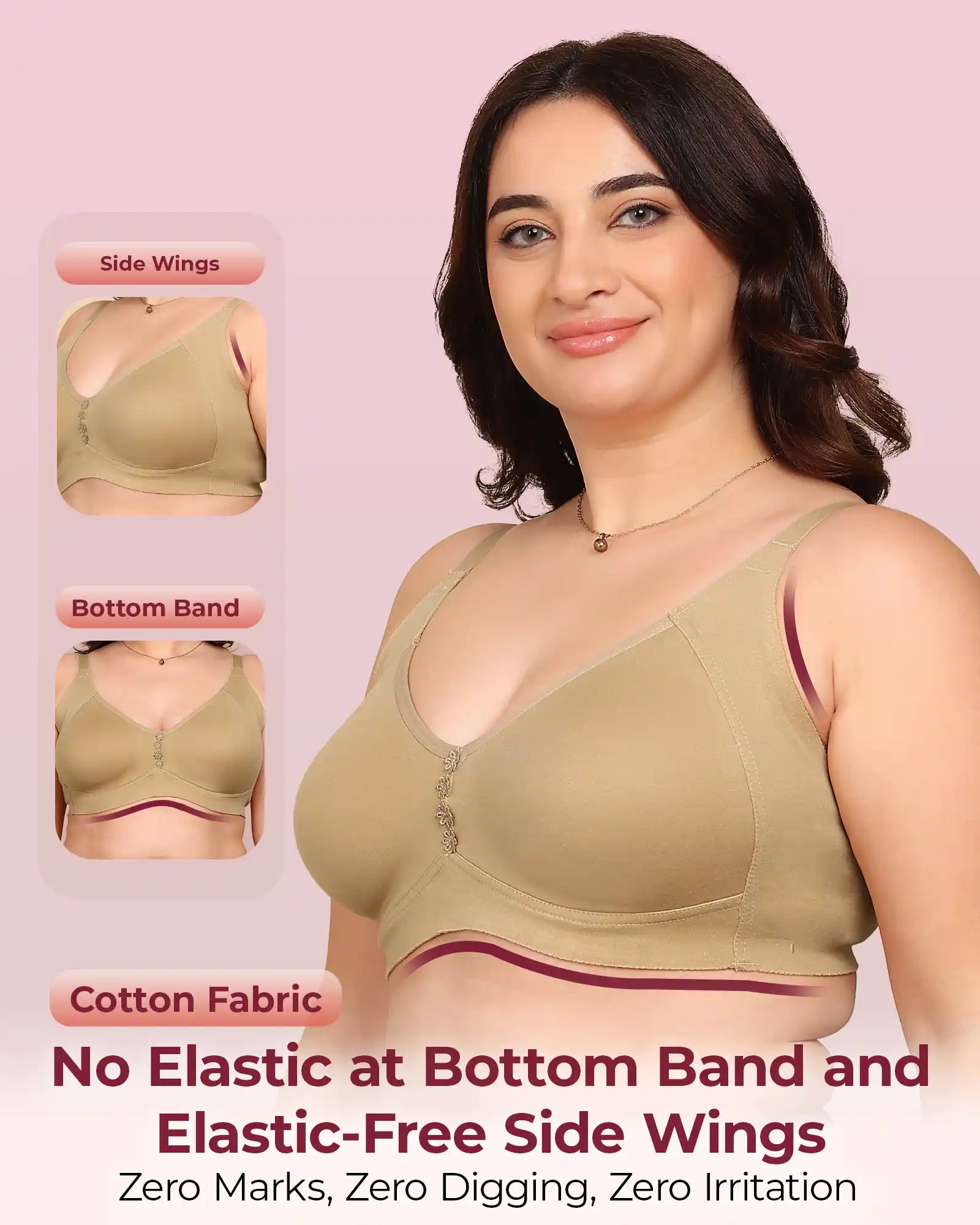 Joomie Bonded Breathable Cotton Plus Size M-Frame Minimiser Non-Padded Bra (KB-405-SKIN)