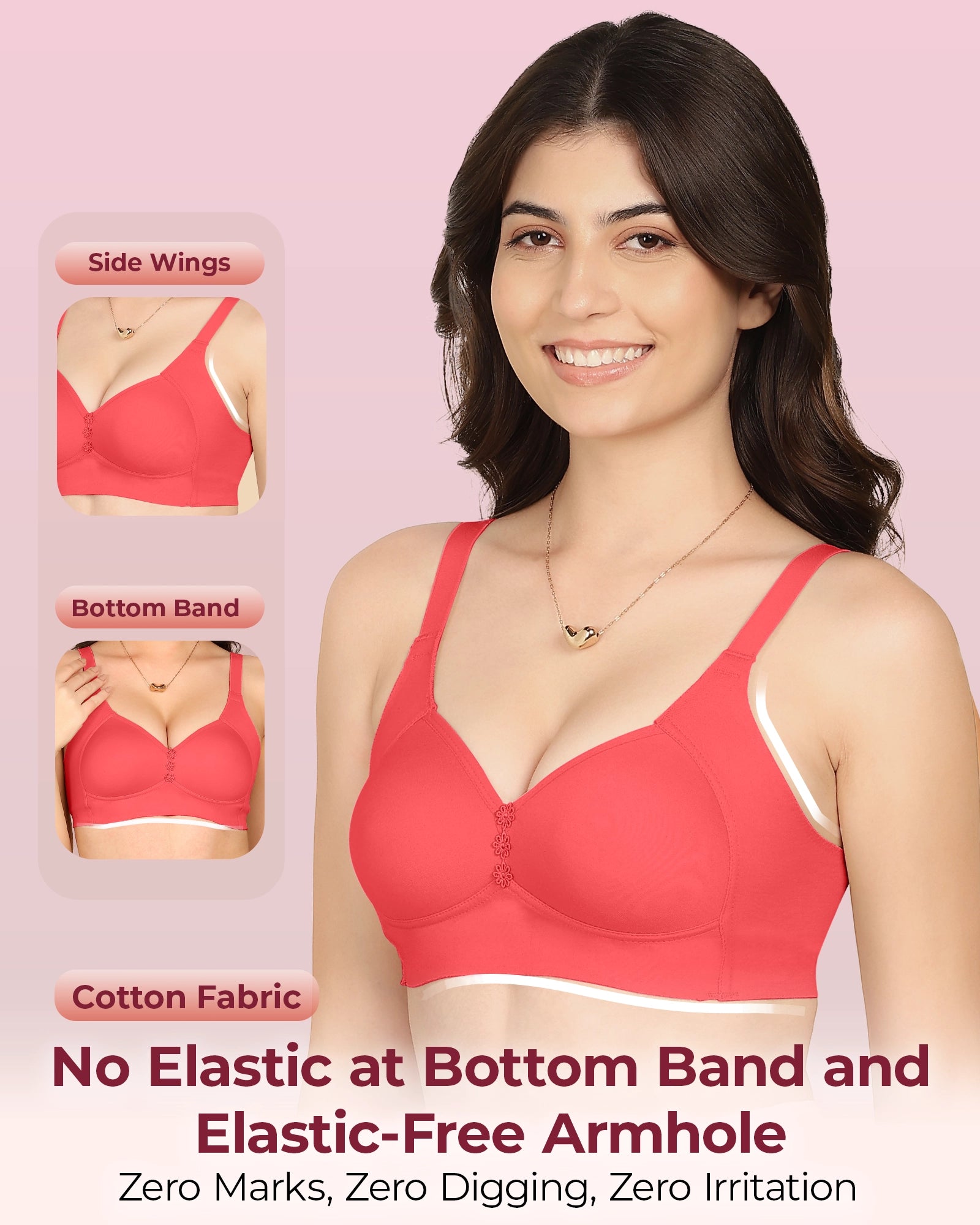 Joomie Bonded Breathable Cotton Plus Size M-Frame Minimiser Padded Bra (KB-408-CORAL)
