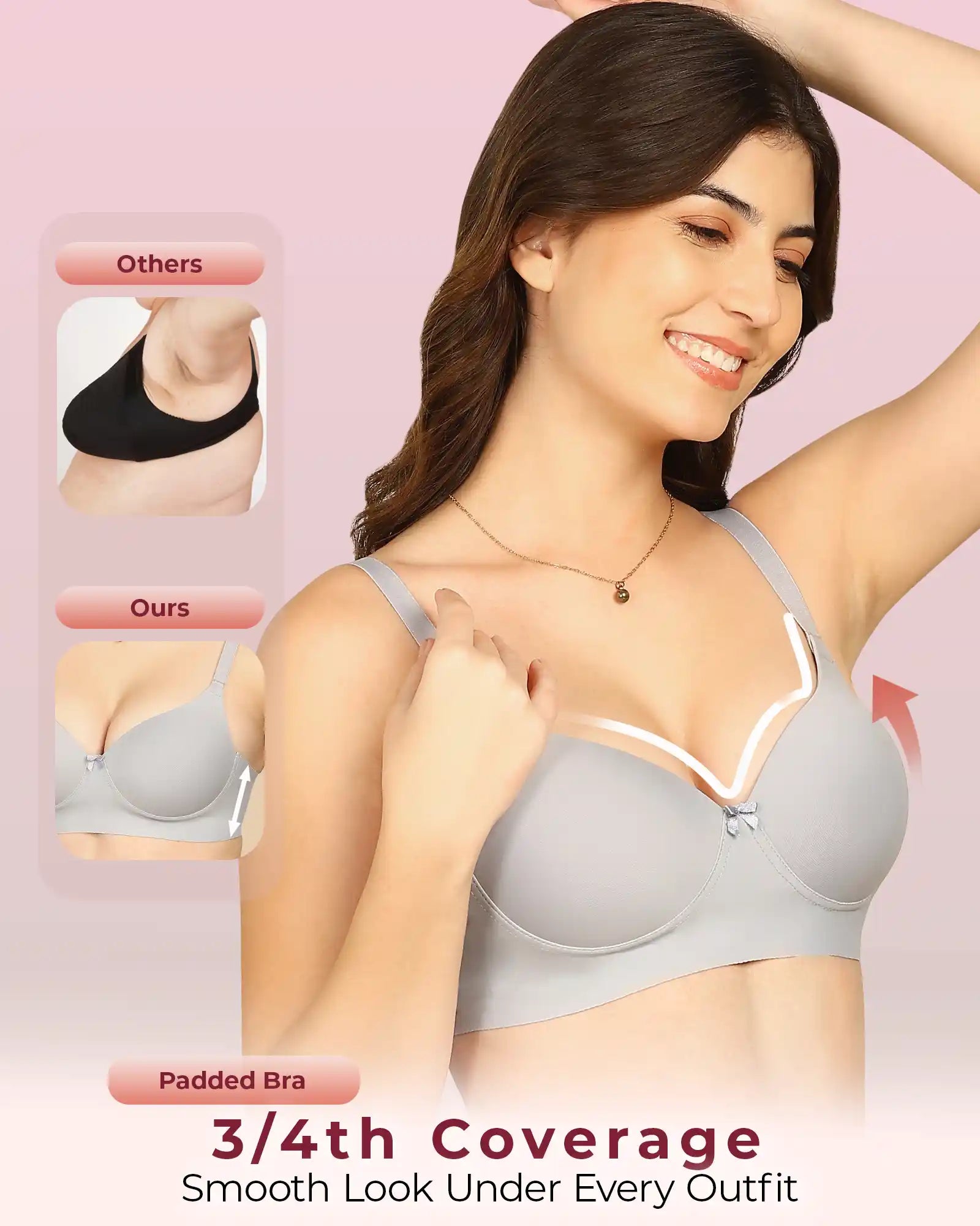 Joomie Bonded Polyamide Push-Up 3/4 Coverage Bra (Level 3 Padding (KB-5301-GREY)