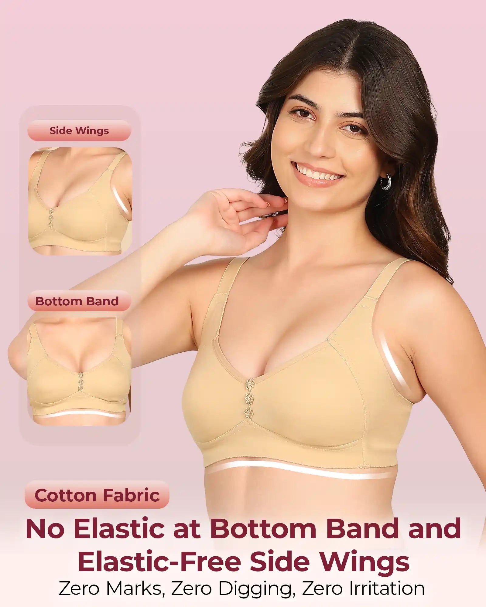 Joomie Bonded Breathable Cotton Plus Size M-Frame Minimiser Non-Padded Bra (KB-405-SKIN)