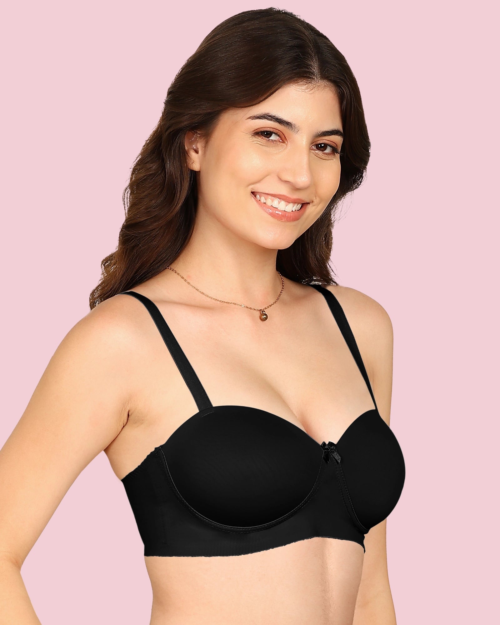 Joomie Bonded Demi-Cup Padded Cotton Spandex Bra (KB-91012-BLACK)
