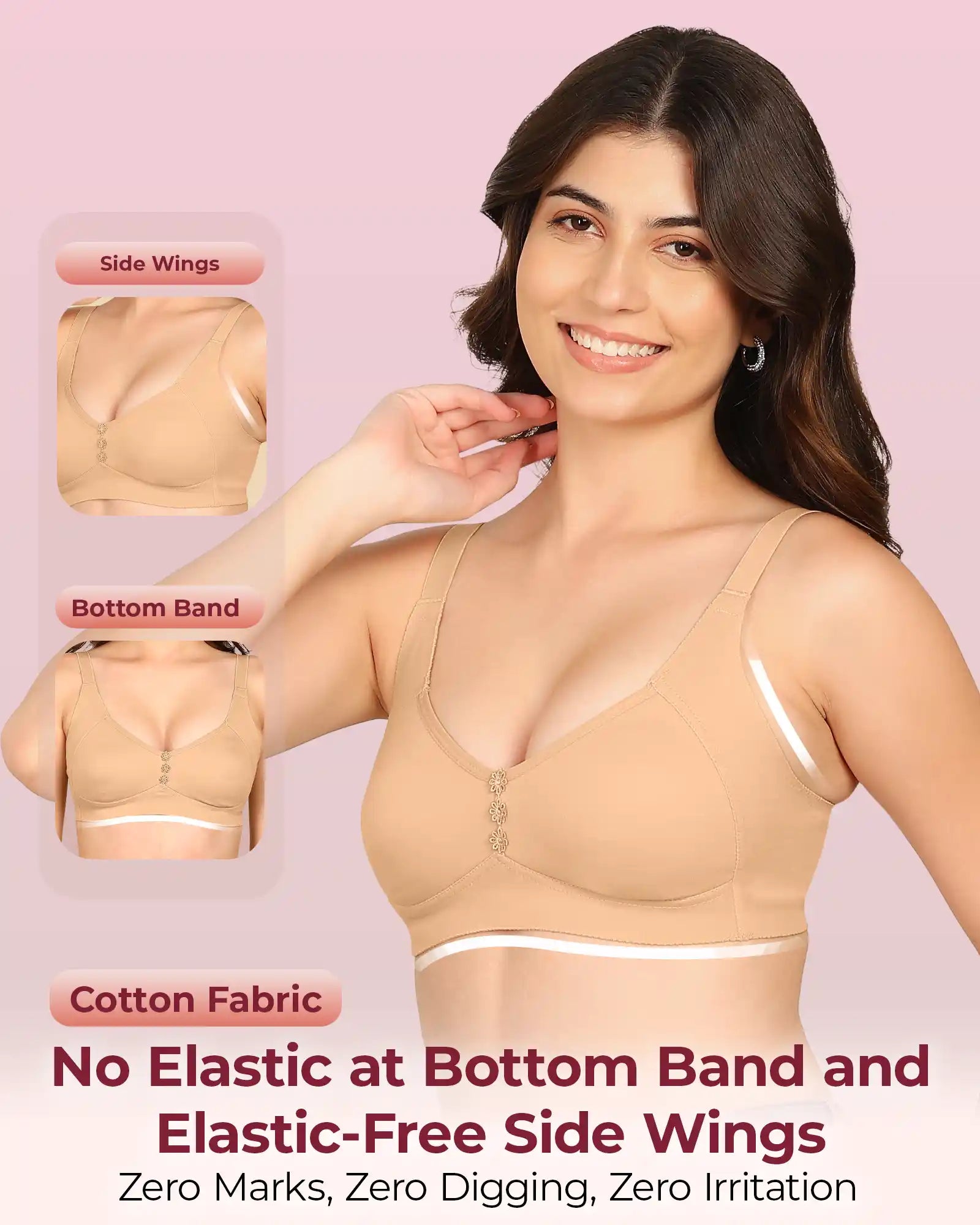 Joomie Bonded Breathable Cotton Plus Size M-Frame Minimiser Non-Padded Bra (KB-405-FAWN)