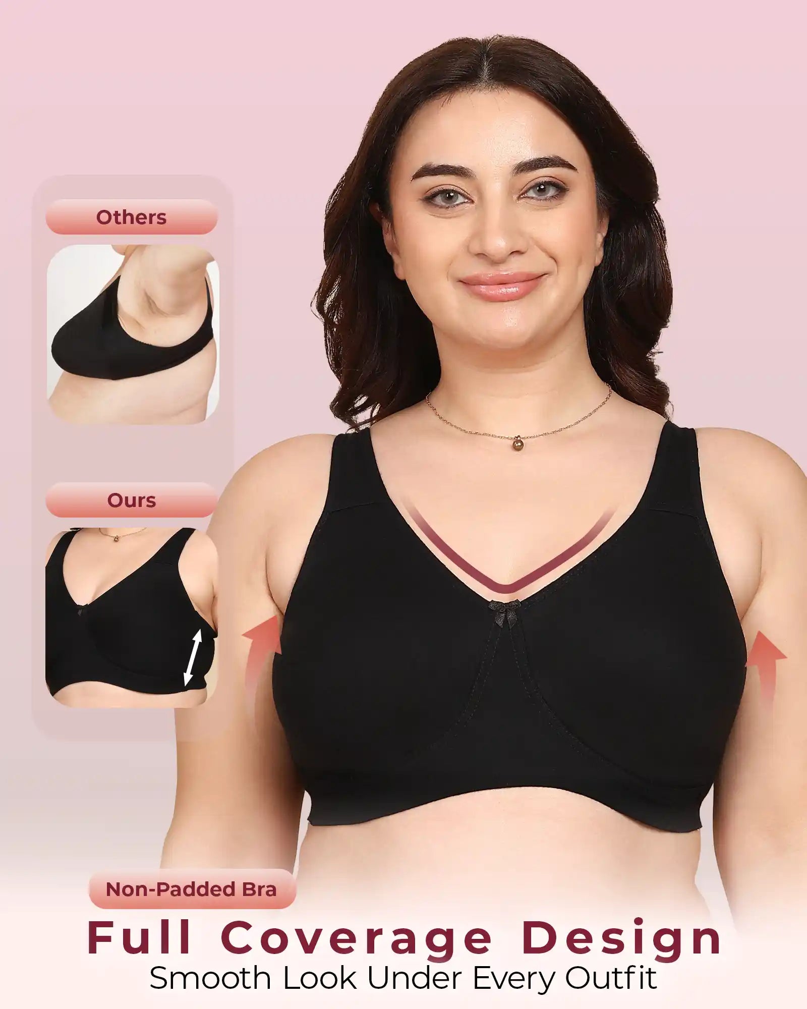 Joomie Bonded Breathable Cotton Plus Size Full Coverage Non-Padded Bra (KB-401-BLACK)