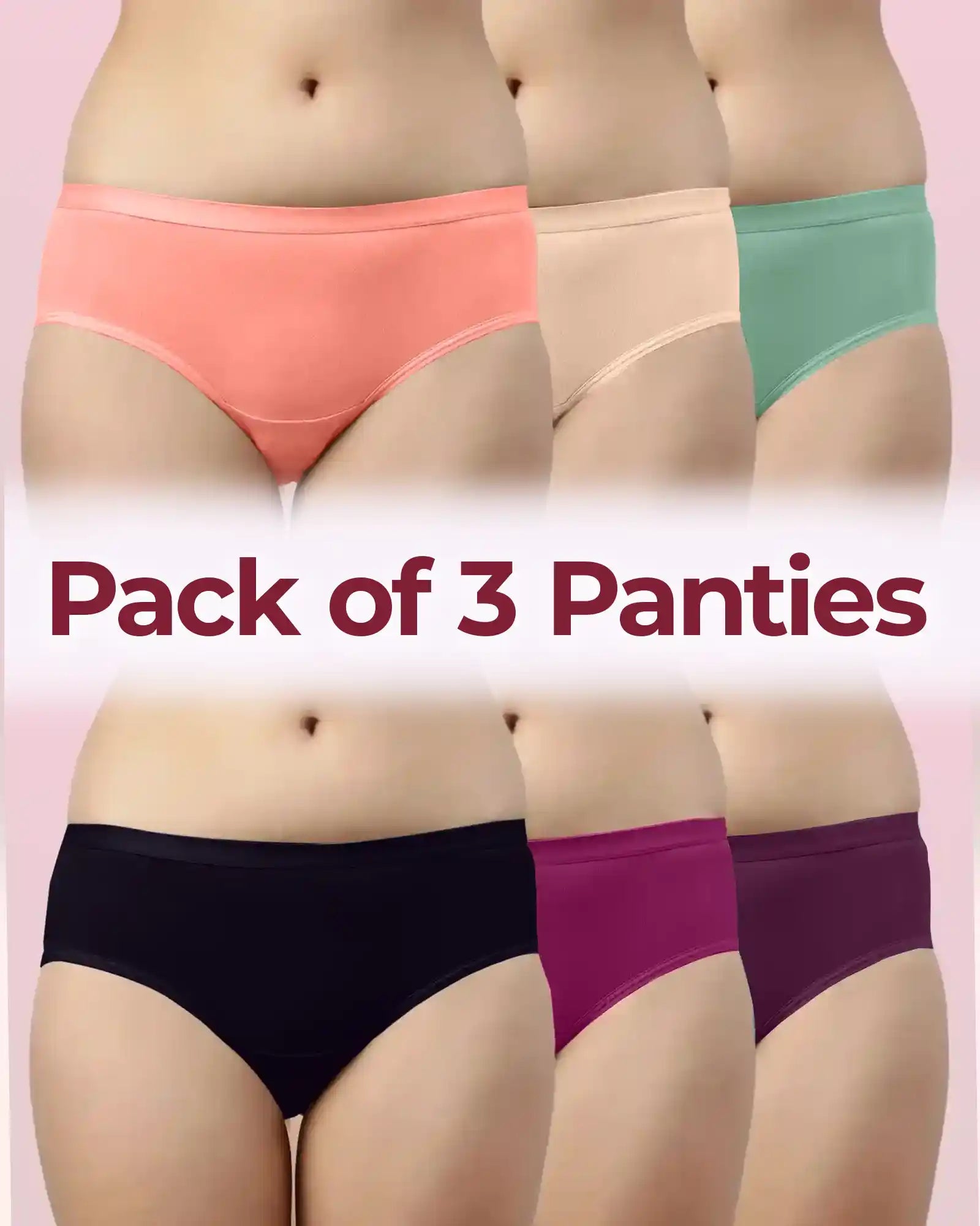 Joomie Cotton Classic Antimicrobial Hipster Panty Soft, Breathable & Stain-Resistant Everyday Comfort (Pack of 3)